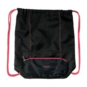 dark gray & pink Five Star drawstring bag & pouch